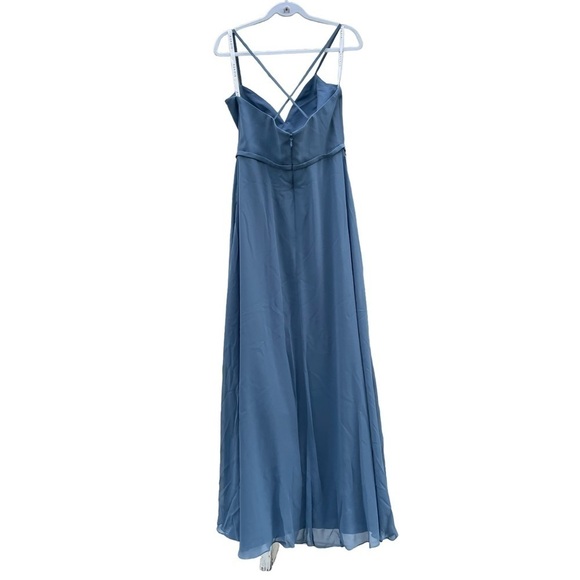 🥒 Azazie NWT Naeem A-Line Maxi Chiffon Bridesmaids Dress Slate Blue Ruffle 10 - Picture 3 of 13